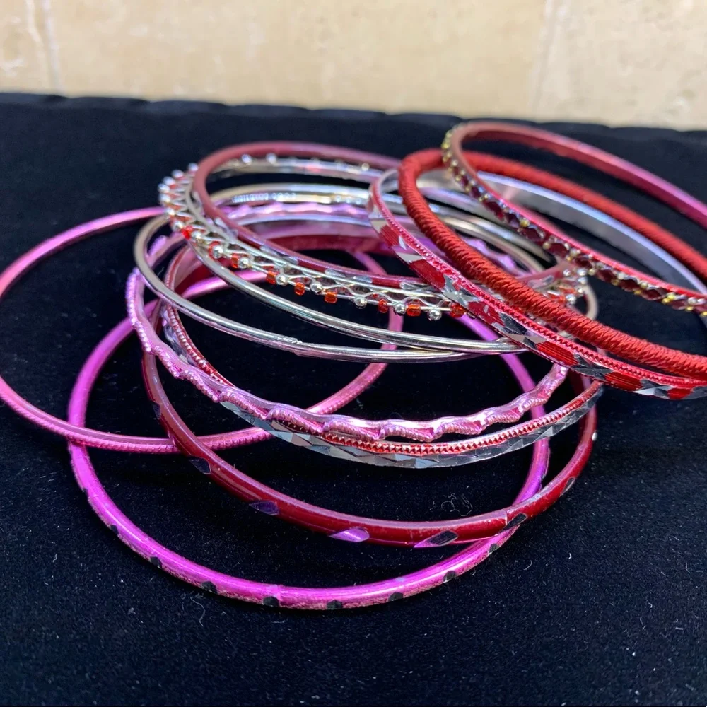 Lane Bryant large bangles - red and pink and silver